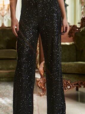 12TH TRIBE Dusk to Dawn Black Sequin Trousers - size Medium